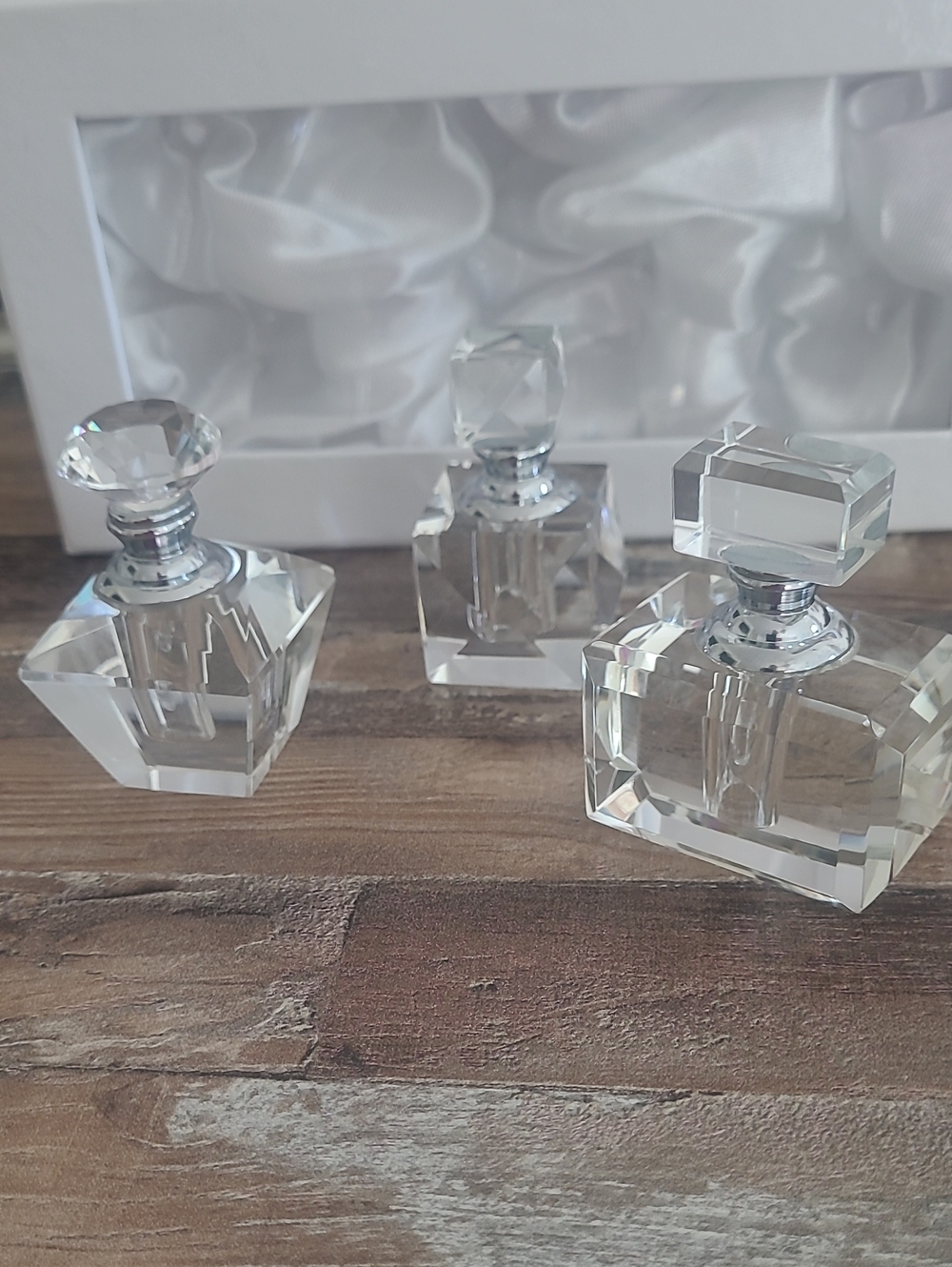 Z Gallerie Miniature Crystal Perfume Bottles Set - 3 Vanity Decor in Box Vintage